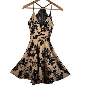 Velvet Dark Floral Dress Womens Small Y2K USA Made Skater Lace Romantic Hoco
